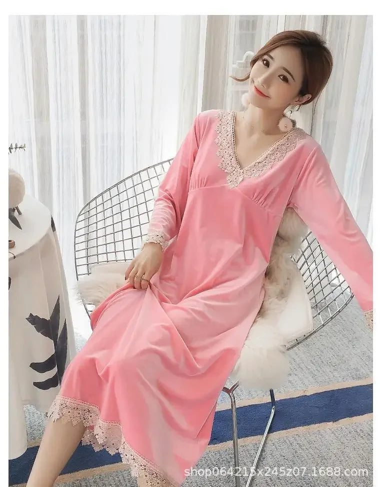 Plus Size 5XL Sleep Dress Women Winter Long Sleeve Sexy Luxury Velvet Spring Autumn Winter Style Korean Version Velvet Nightgown