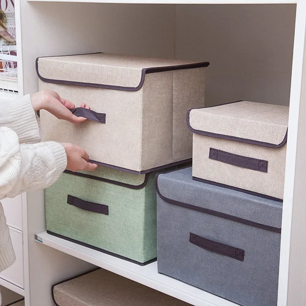 Fabric Wardrobe Storage Box With Lid for Clothes and Accessories
