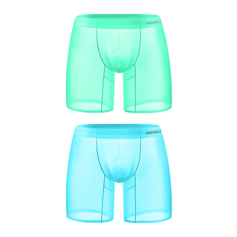 1/2/3 PCS Men's Ice Silk Boxers Transparent 0.01 Ultra-thin Fabric See Through Seamless Underwear antibacterial Boxer Shorts 2AD785-GN-BU