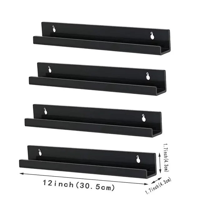 Acrylic Vinyl Record Shelf for Album Cover Wall Displays 4pcs-12inch-Black