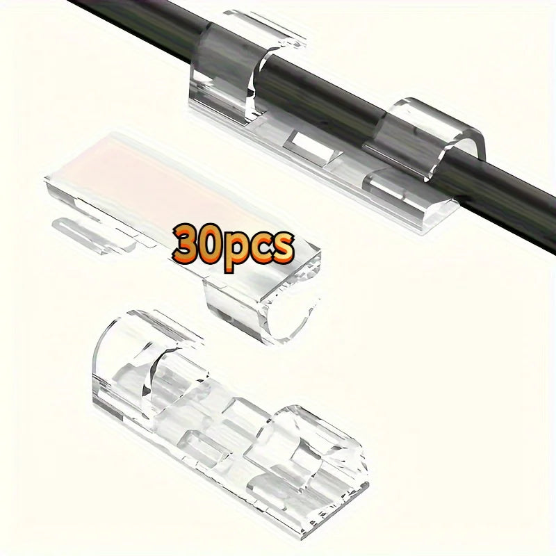 30 Transparent Adhesive Cable Clips, Durable Plastic Wire Organizer, Power Cord Management, Desktop Bottom Wall Fixing 30 pcs