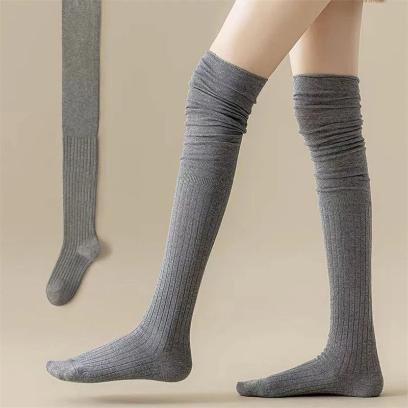 1/3/5 Pairs Knee High Socks Thin Long Stacked Socks Women's High Solid Colour Patchwork Socks High Elasticity Stockings Grey