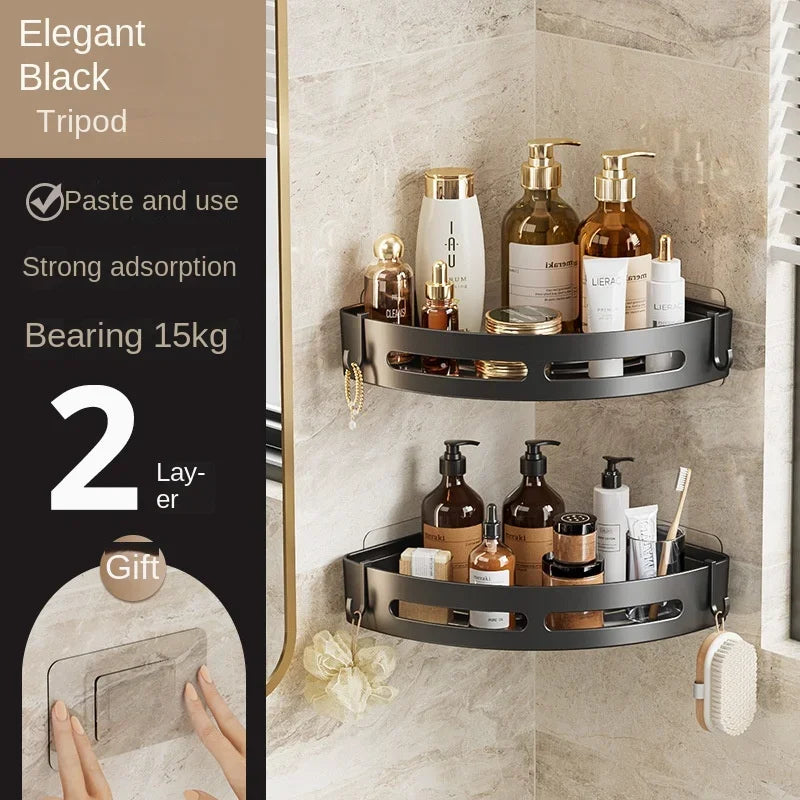 1/2/3pcs Plastic Bathroom Storage Rack Shampoo Holder Adhensive Shower Caddy Shelves Storage No Drill Shelf Corner Towel Shelves 2PCS