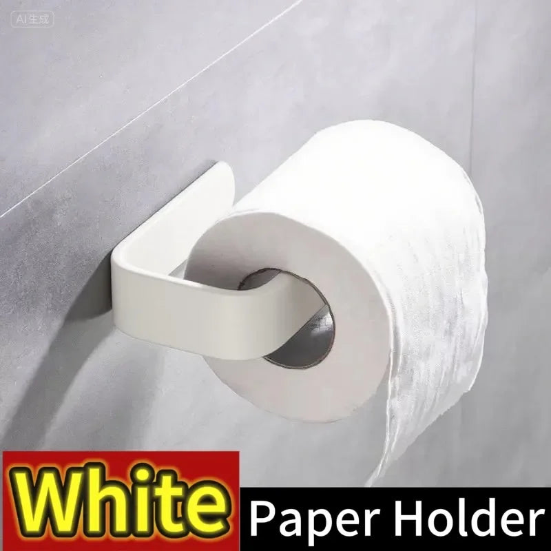 Self Adhesive Toilet Roll Holder in Black or White style-02-white