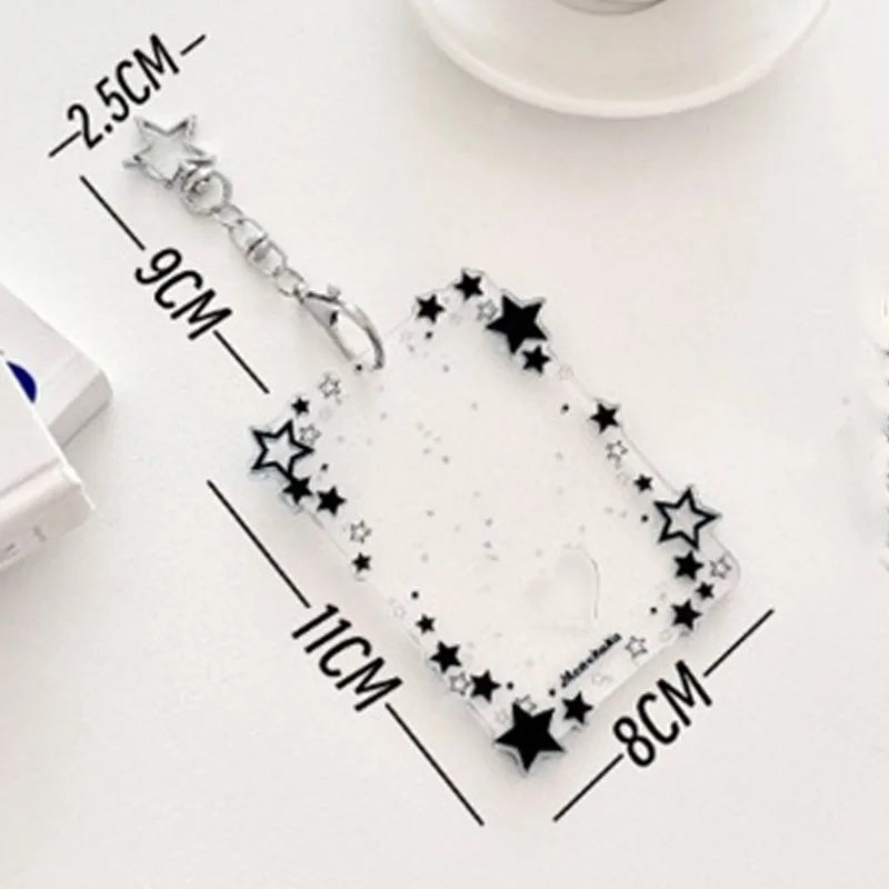 Kpop Photocard Holder with Star Border and Bag Charm Clip