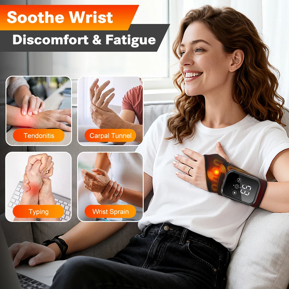 Electric Heated Wrist Massager Brace with Vibration – Rechargeable Wrist Support for Carpal Tunnel, Tendonitis & Pain Relief