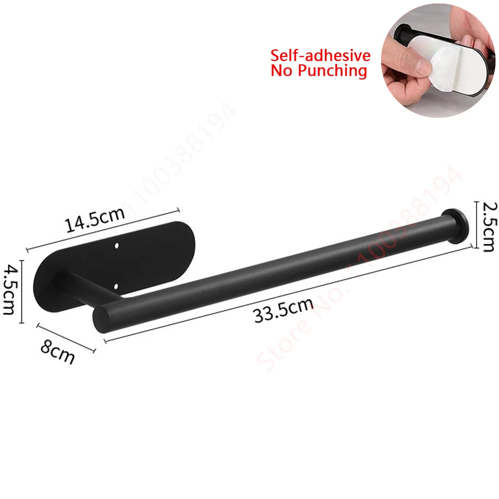 Stainless Steel Wall Mounted Toilet Roll Holder and Hooks Extended black