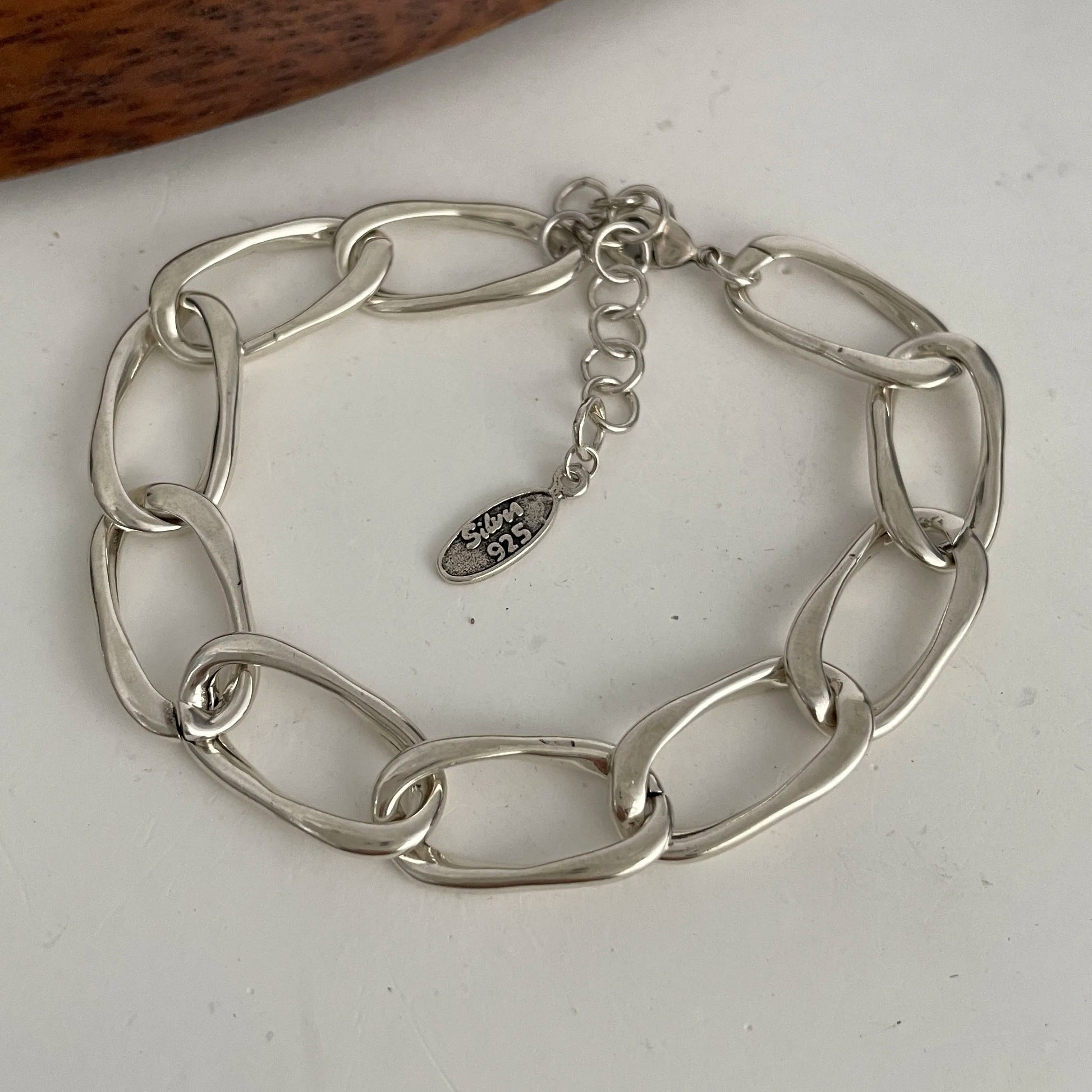 100% Solid 925 Sterling Silver Metal Bracelet for Women Vintage Handmade Simple Retro Heart Chain Bracelet Birthday Gift Party as picture 9