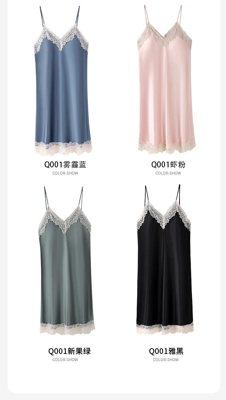 ElyraLux Women's Pajamas Dress Halter Sexy Nightgown Sleeveless Spaghetti Straps Woman Sleeping Cloths Lace Trim