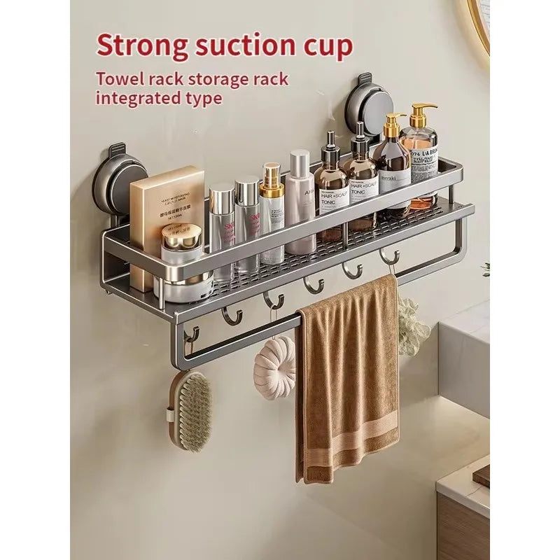 Aluminium Suction Cup Bathroom Shelf with Drainage Base