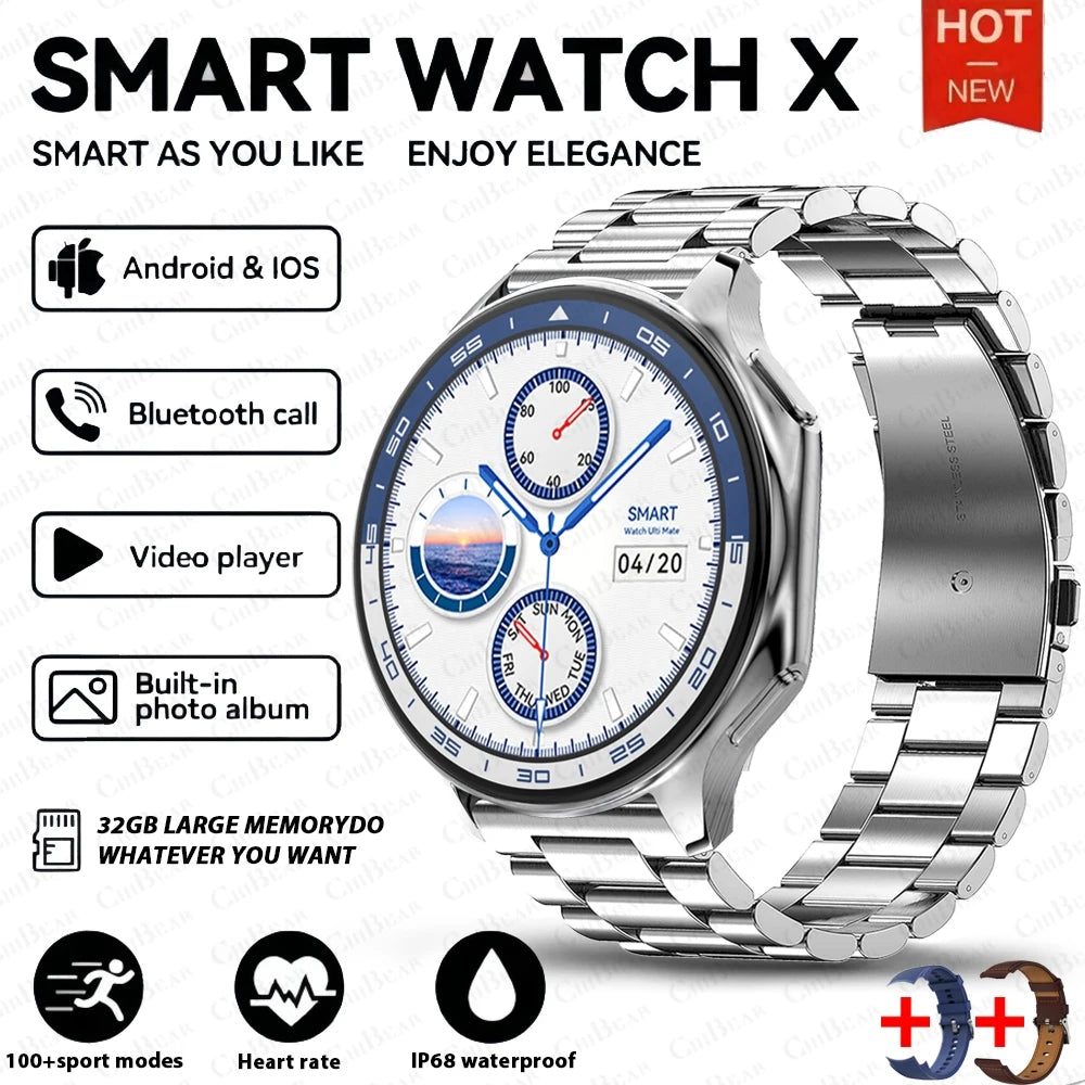 OPPO Watch X Bluetooth Call Smartwatch AMOLED HD Waterproof Men's Sports Watch 3D Visual Surround 4GB RAM Video Playback Watch Silver steel