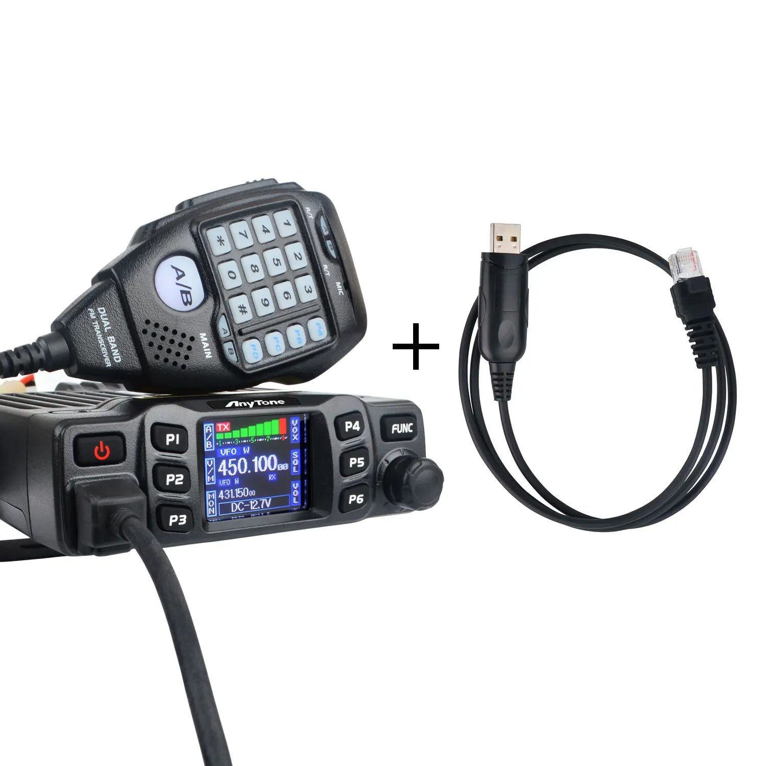 AnyTone Walkie Talkie GMRS AT-778UV AT-778UVII 136-174 & 400-490MHz 25W Dual Band VOX Analog Mobile Radio Color Display with PC Cable