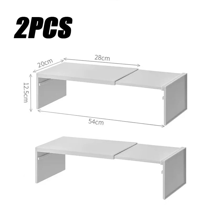 Kitchen Cupboard Shelf for Tidy Dish and Spice Storage Gray(Scalable)-2PCS