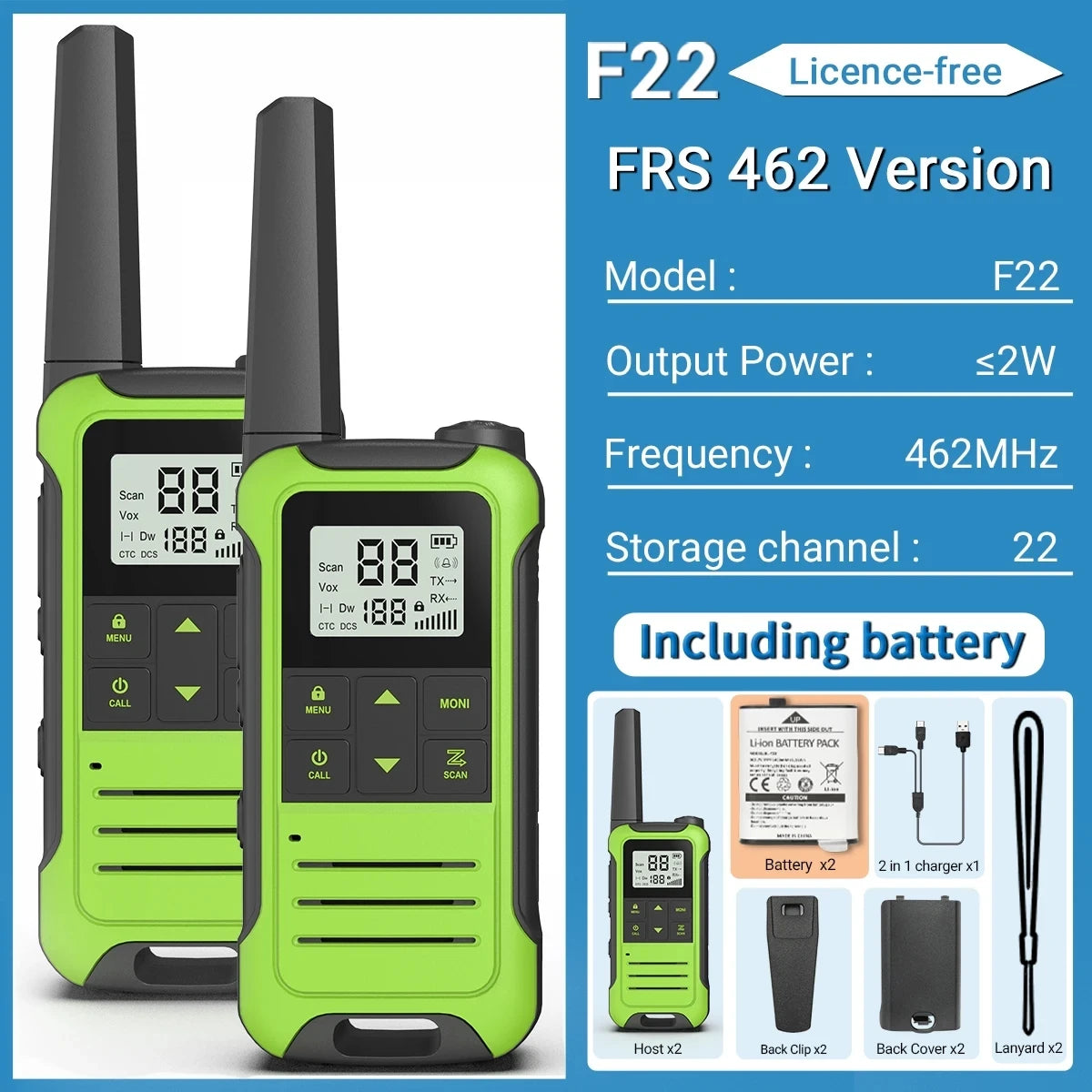 2pcs Baofeng F22 Mini Walkie Talkies - Long Range, Waterproof, Rechargeable, Kids Two-Way Radio with Type-C Charging for Camping & Outdoor Adventures - Dicrodelights