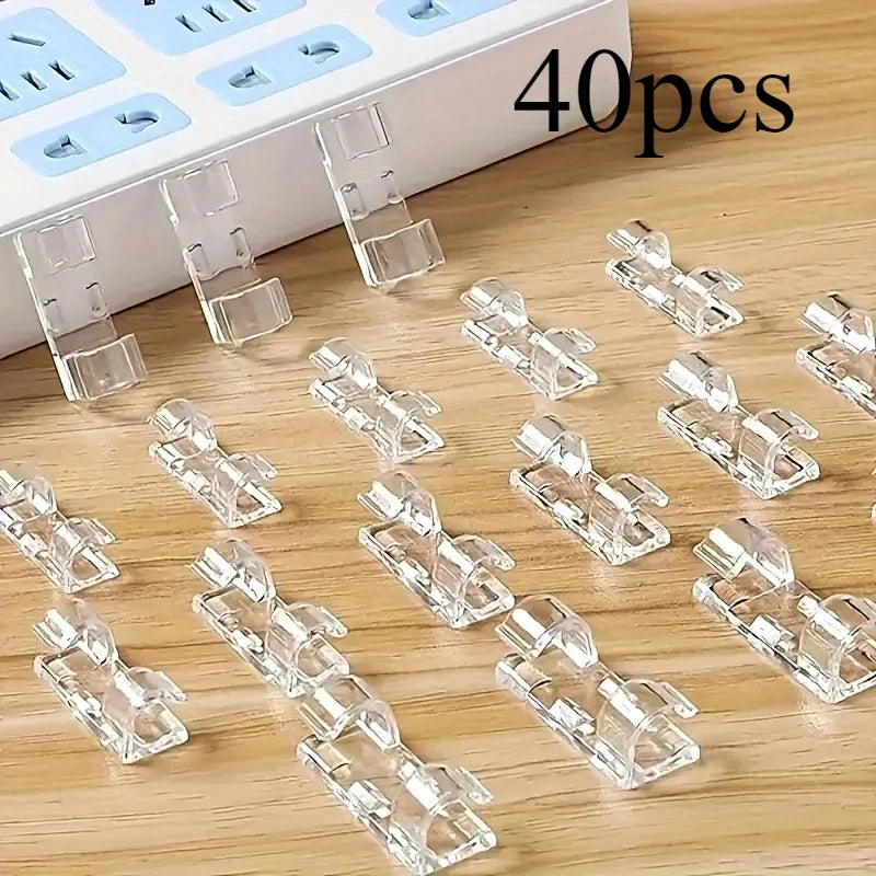 20/40pcs Clear Adhesive Cable Clips Non-punching Wire Organizer Buckle of Wire Holder Home Cable Tie Cables Orginazer Clip Cable 40pcs