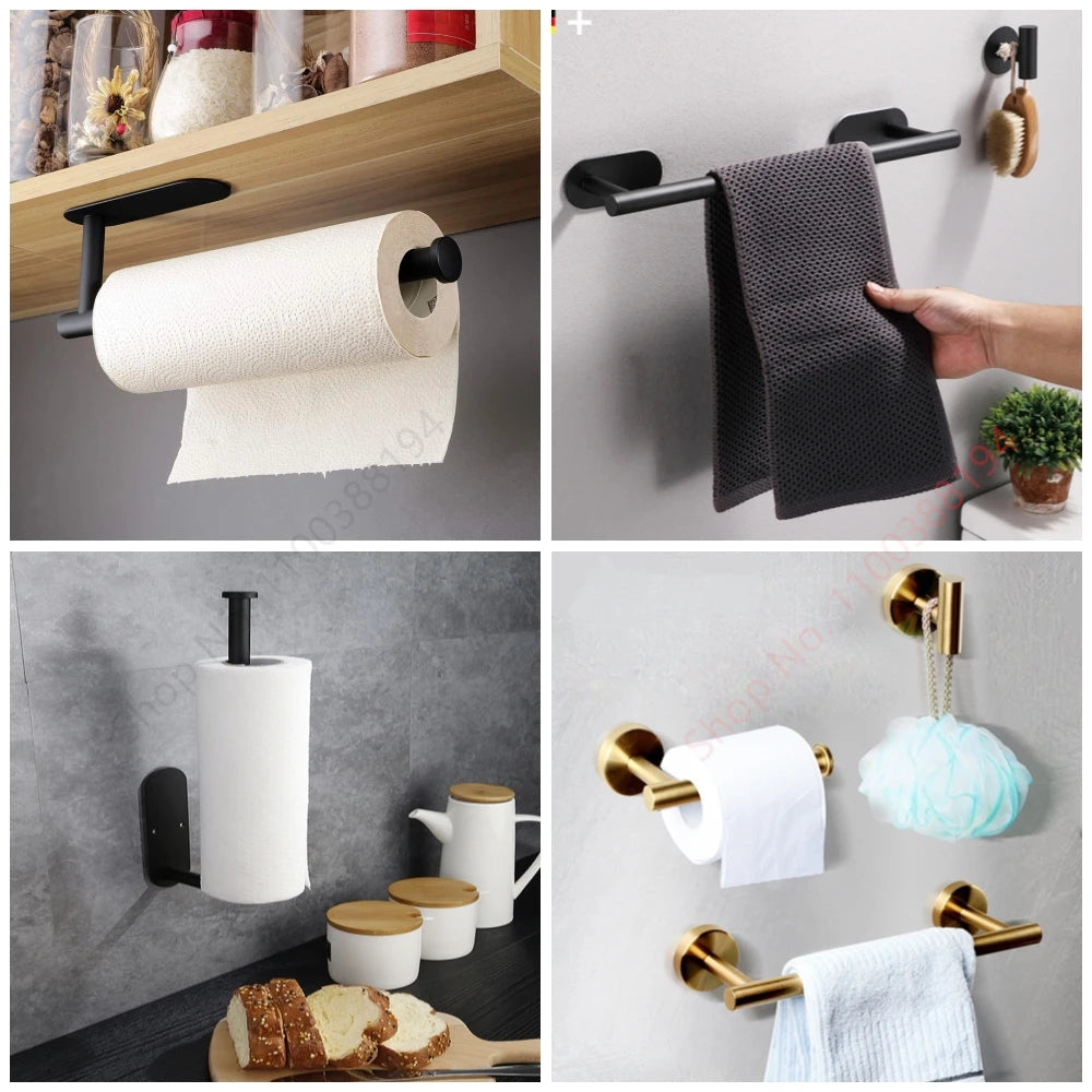 Stainless Steel Wall Mounted Toilet Roll Holder and Hooks