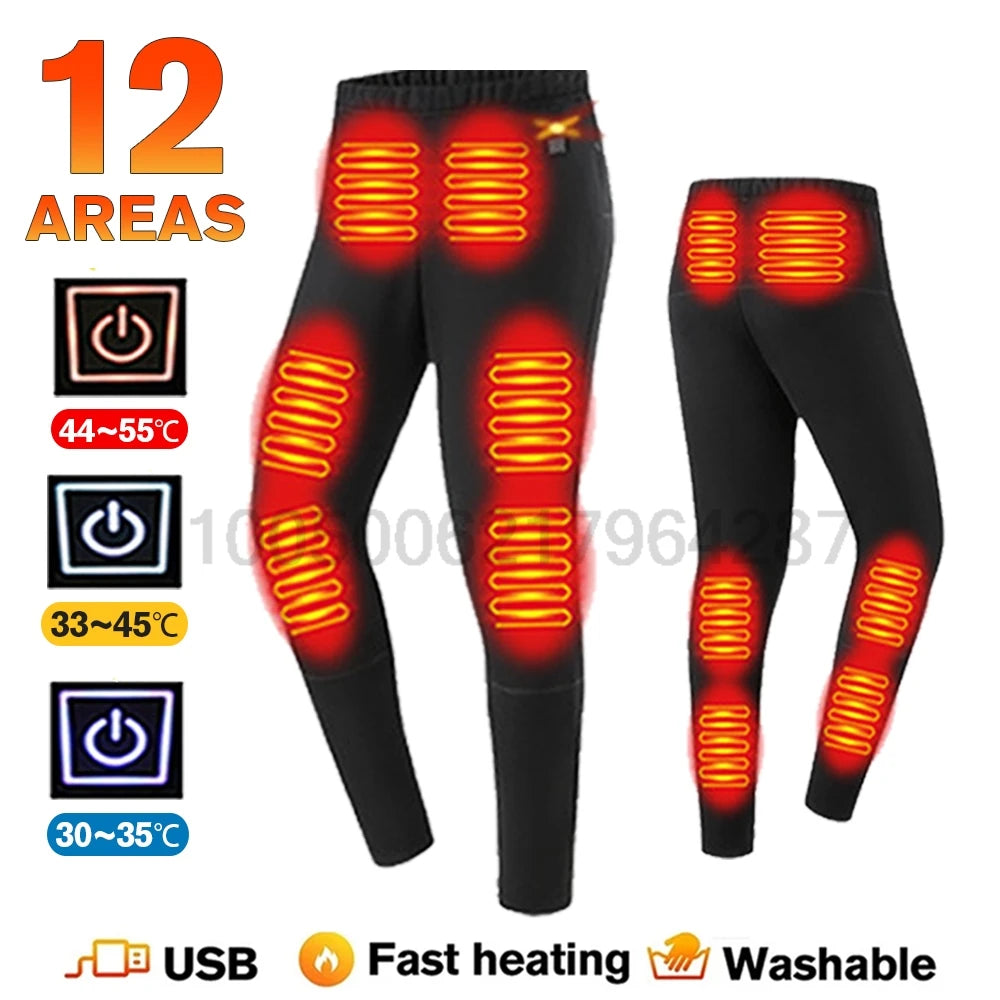 Winter USB Electric Heating Jacket Heated Thermal Underwear Men Women Sports Thermal Heated Underwear Electric Heated Equipmen 12-BK-Men-Pant