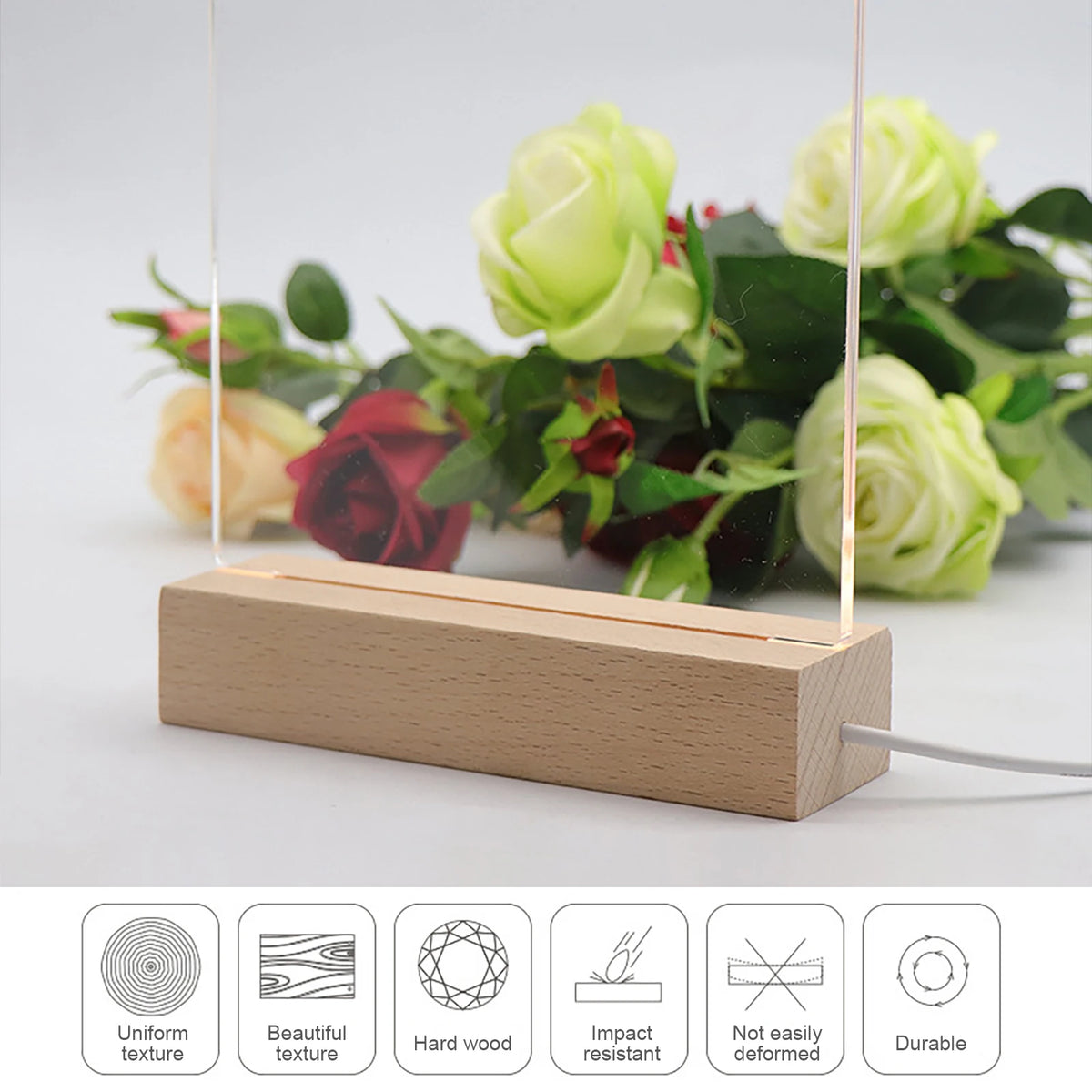 LED Display Base with Wooden Slot for Acrylic Art Panels