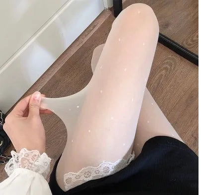 Sexy Polka Dot Silk Stockings Bow/Heart Thin Lady Tights Pantyhose Nylon Black/White Nightclub Female Ladies Silk Tights Hosiery SYD02 SX-3XL