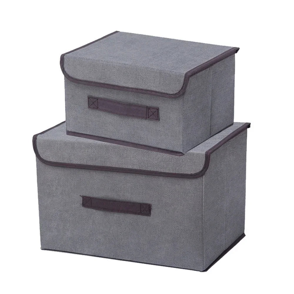 Fabric Wardrobe Storage Box With Lid for Clothes and Accessories Gray