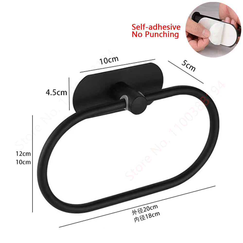 Stainless Steel Wall Mounted Toilet Roll Holder and Hooks Towel Rack Black