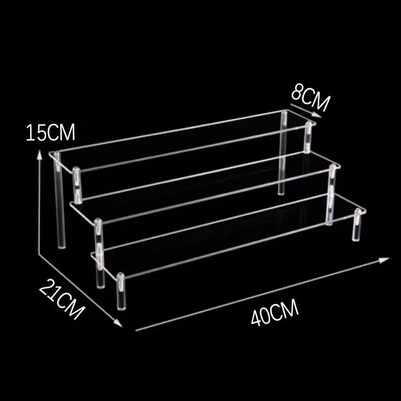 Tiered Display Stand with Clear or Wood Effect Shelves 3-40x8cm