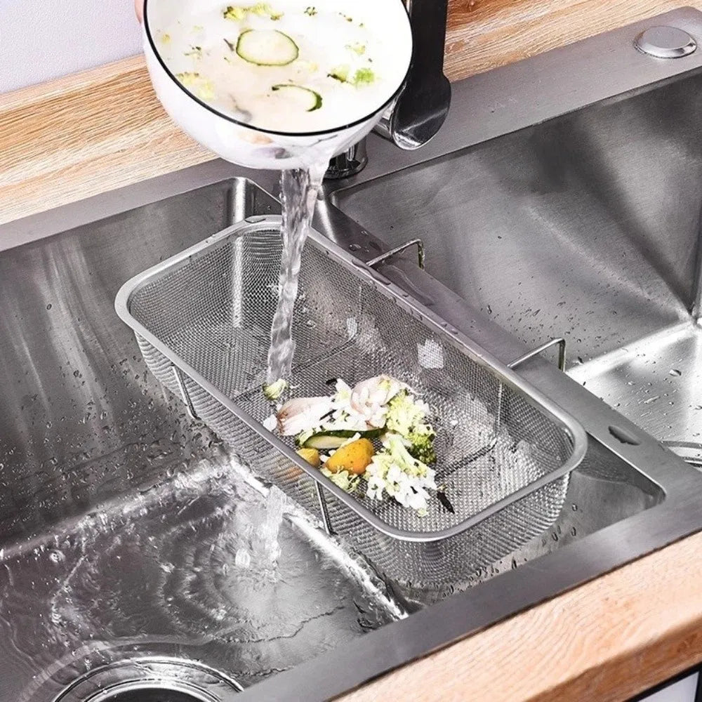 Stainless Steel Kitchen Sink Drain Basket Anti-rust Thickened Utensil Organizer Rectangle Storage Basket Dish Drying