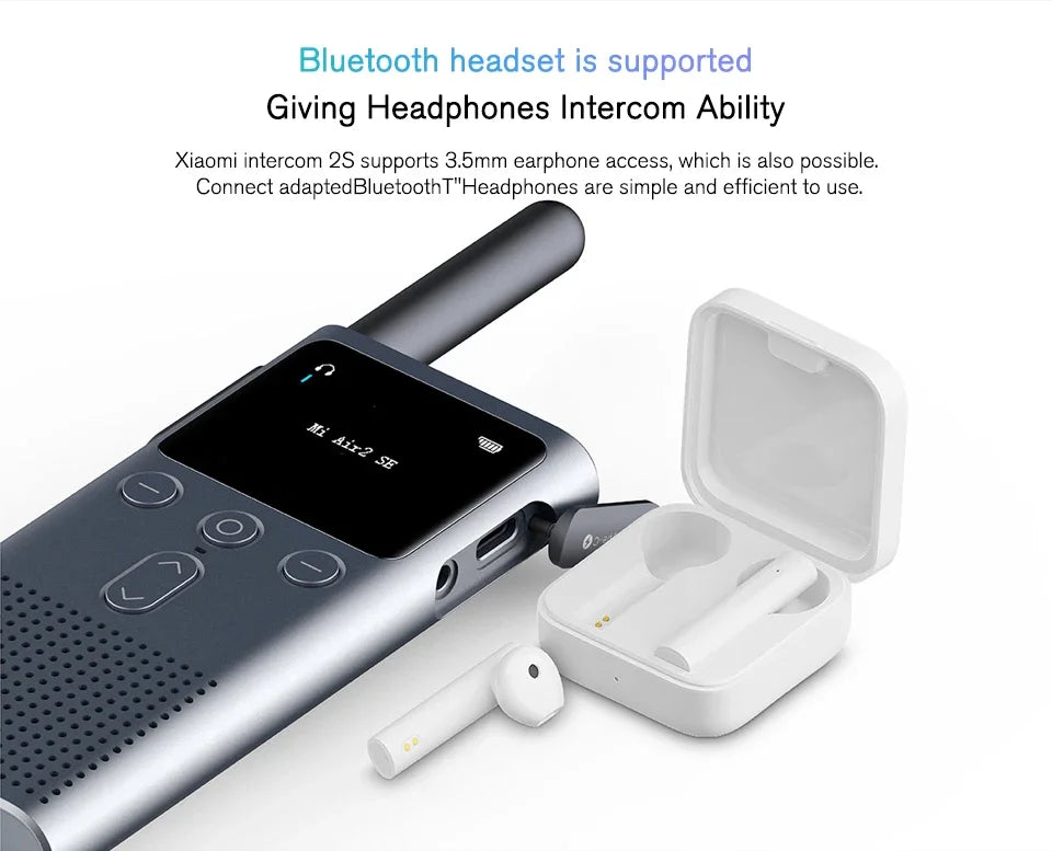 Xiaomi Walkie Talkie 2S Screen 4W Power 120-hour 1.77"Color Standby Dual Mode 5km Call Distance IP54 Outdoors Security Intercom