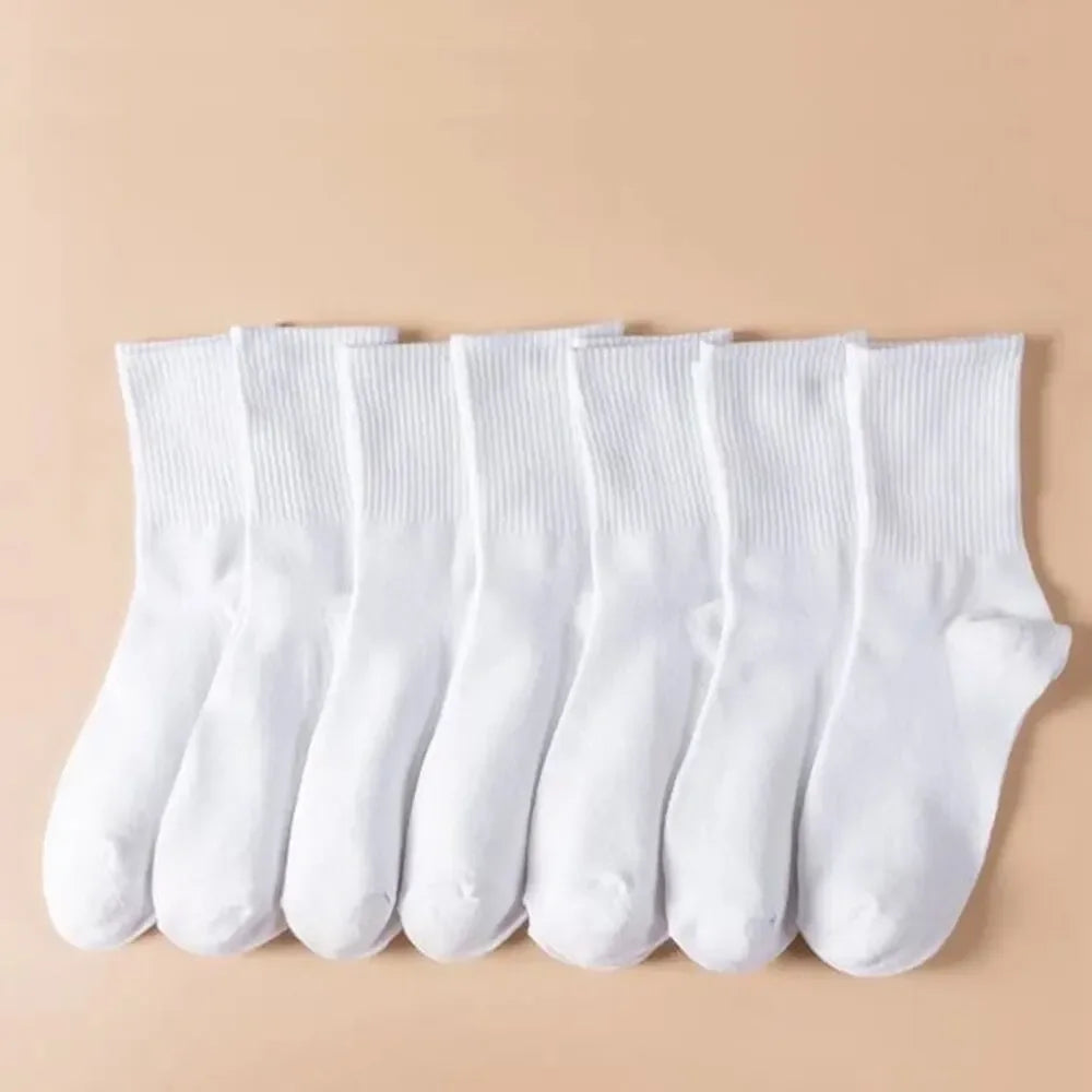 1/7/10/20 Pairs Mid Length Socks Women Classic Black White Solid Color Fashionable Casual Sports Absorbing Breathable Men Socks