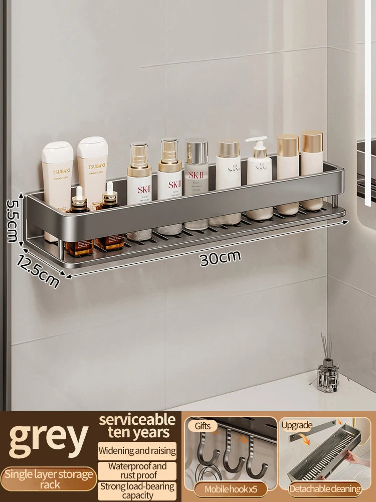 Aluminum Kitchen Rack Kitchen Shelf Toilet Storage No Drill Hanging Rack Bathroom Organizer Hang on the Wall Kitchen 30cm gray 1 Tier