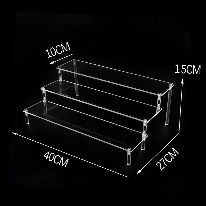 Tiered Display Stand with Clear or Wood Effect Shelves 3--40x10cm