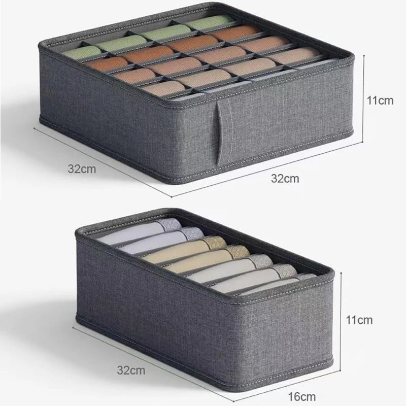 Grey Fabric Drawer Organiser for Underwear Bras and Socks 2PCS-20 cells 7cells