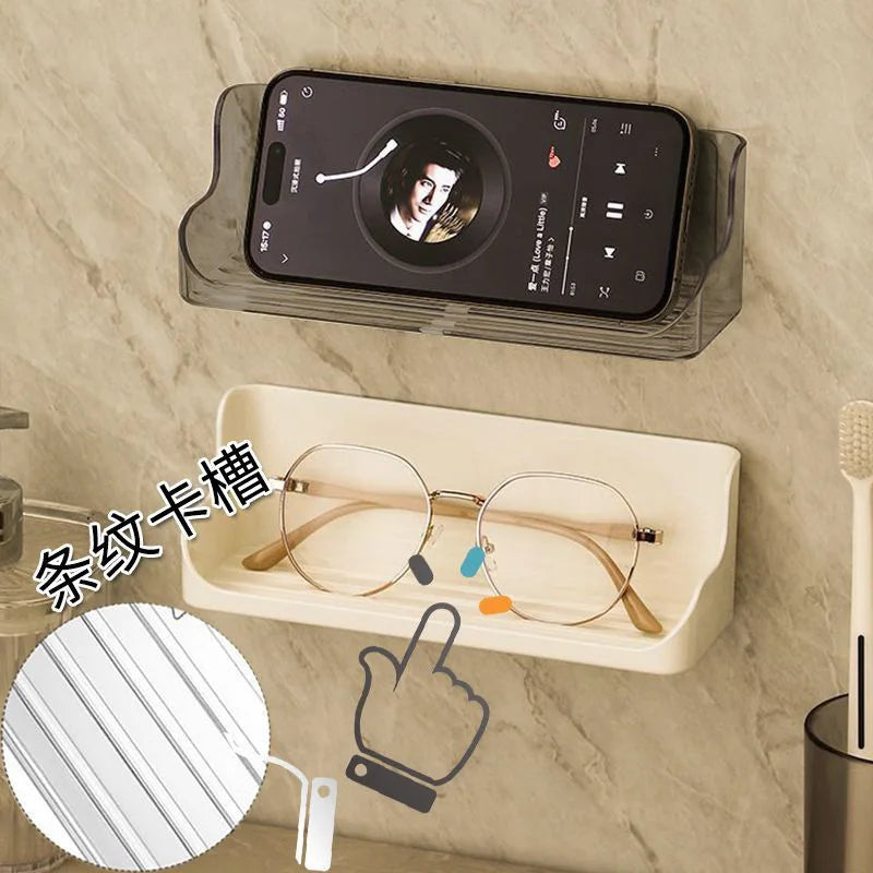 Adhesive Wall Mounted Glasses Holder for Bedside Storage Grey