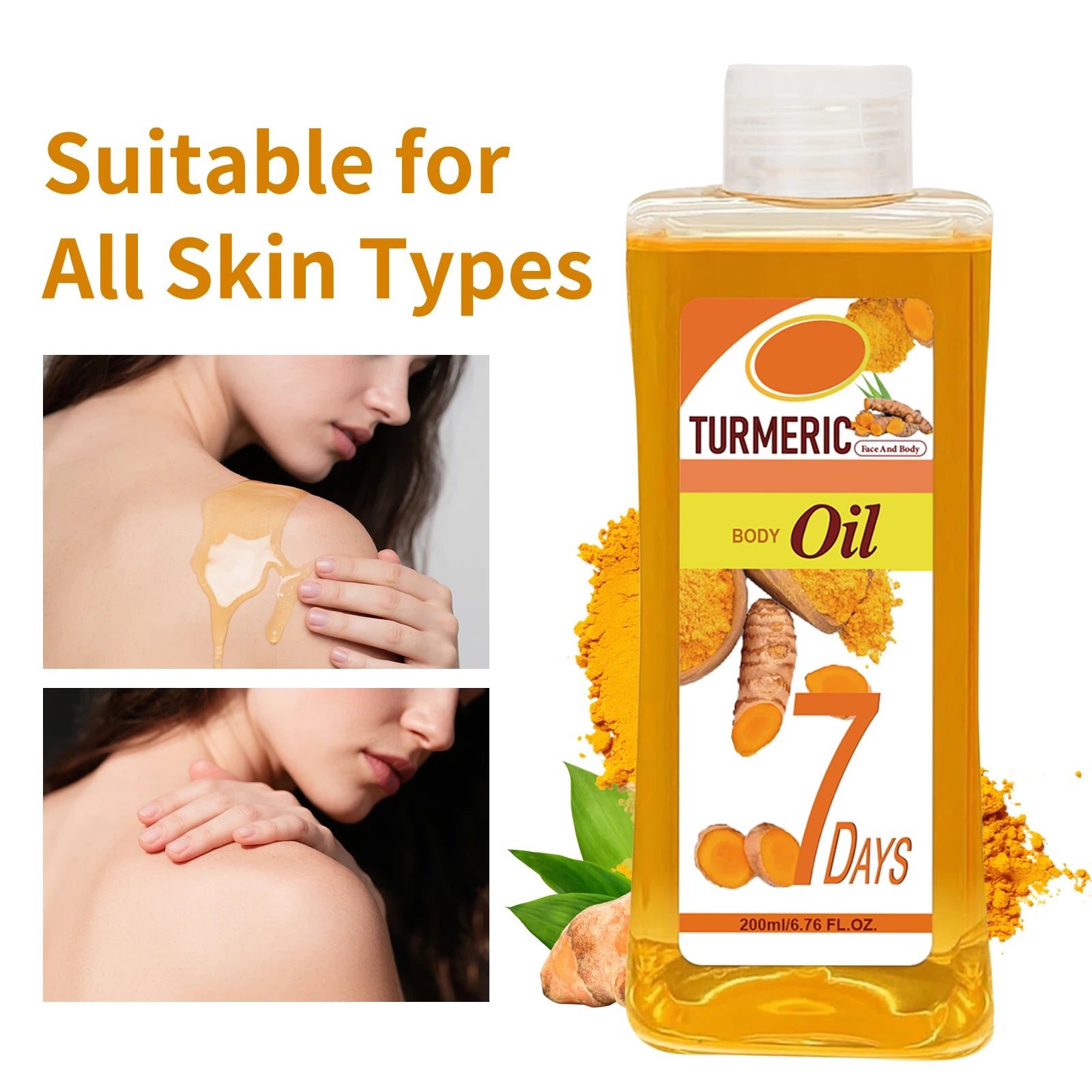 Turmeric Body Oil 200ml – Fast-Absorbing Natural Moisturizing Oil for Face & Body, Deep Hydration for All Skin Types