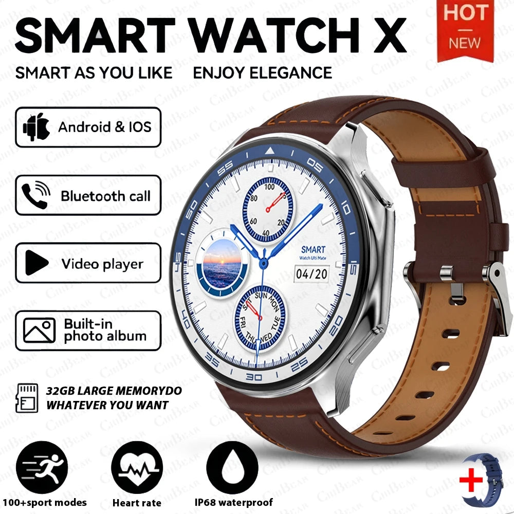 OPPO Watch X Bluetooth Call Smartwatch AMOLED HD Waterproof Men's Sports Watch 3D Visual Surround 4GB RAM Video Playback Watch brown belt