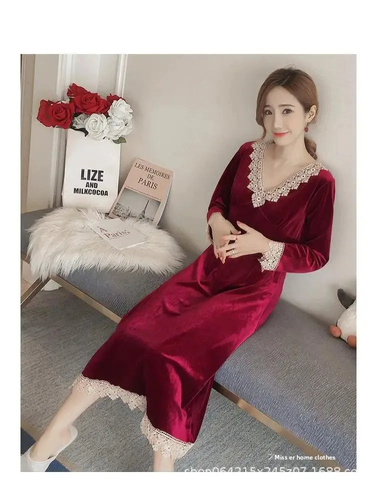 Plus Size 5XL Sleep Dress Women Winter Long Sleeve Sexy Luxury Velvet Spring Autumn Winter Style Korean Version Velvet Nightgown