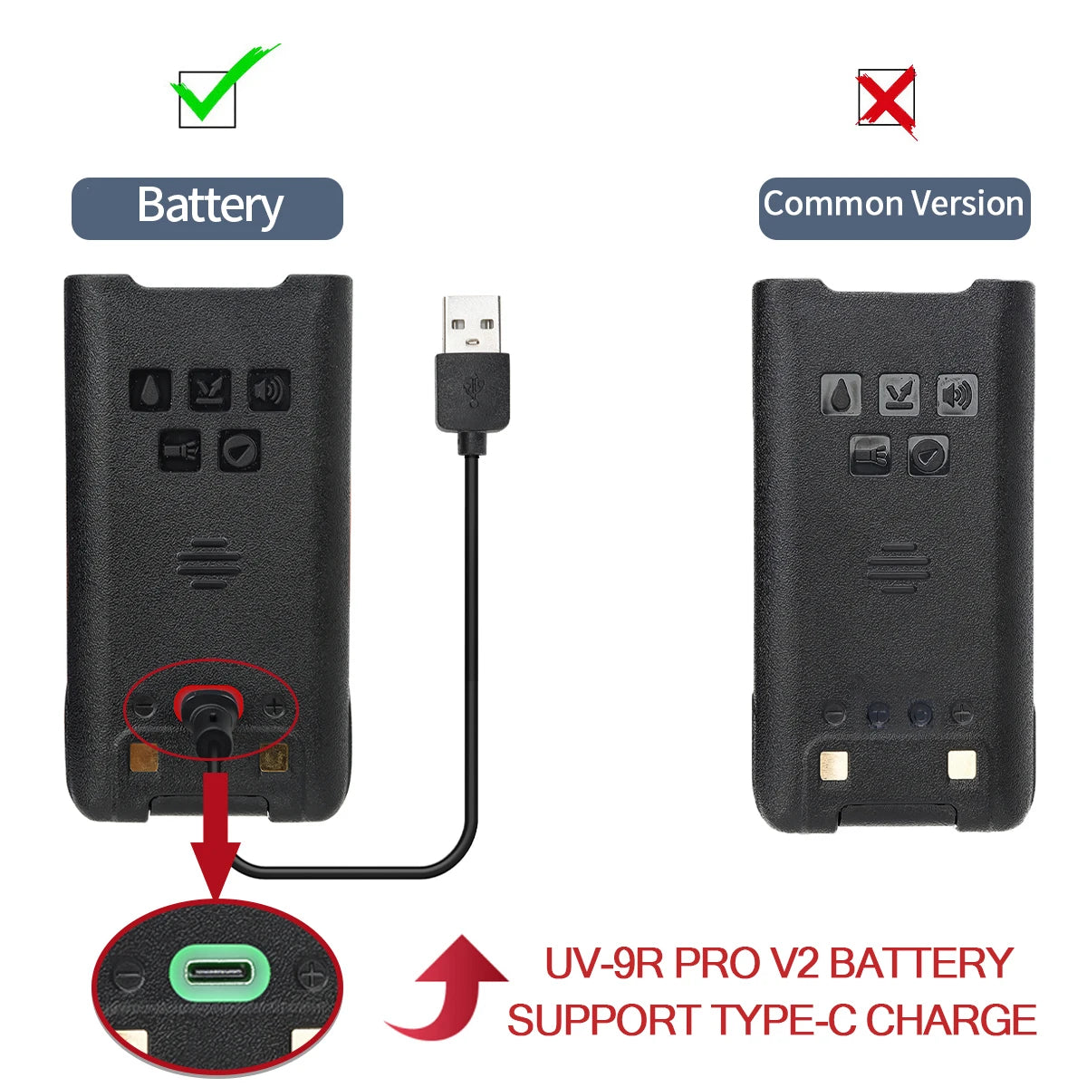 Baofeng UV 9R Pro V2 IP68 Waterproof Walkie Talkie Tri-Power Type-C Charger Dual Band Ham CB Radio Two Way Radio of UV 9R Plus