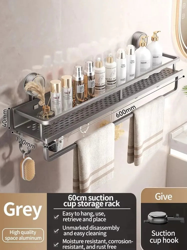 Aluminium Suction Cup Bathroom Shelf with Drainage Base