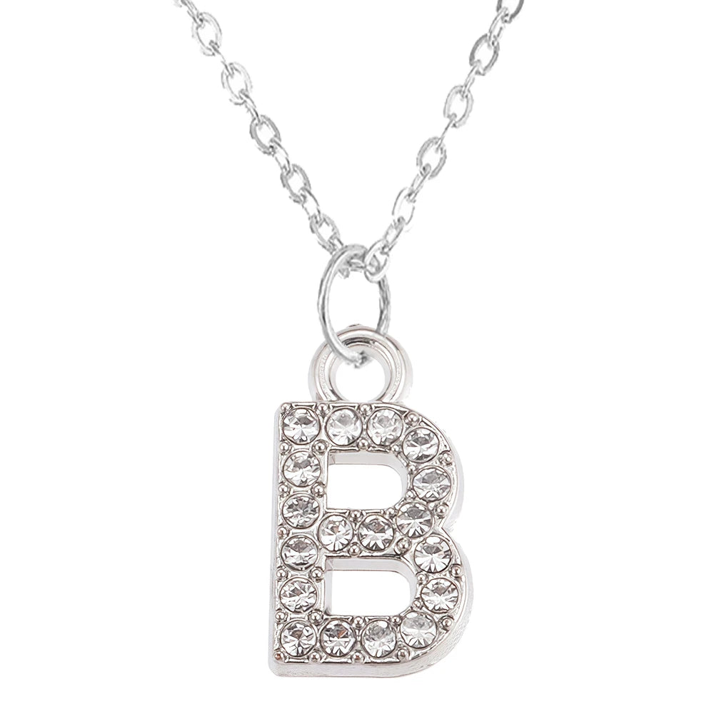 Fashion Shining A-Z Letter Pendant Charm Necklace 26 Initial Alphabet Name Clavicle Chain Party Valentine's Day Jewelry Gift B