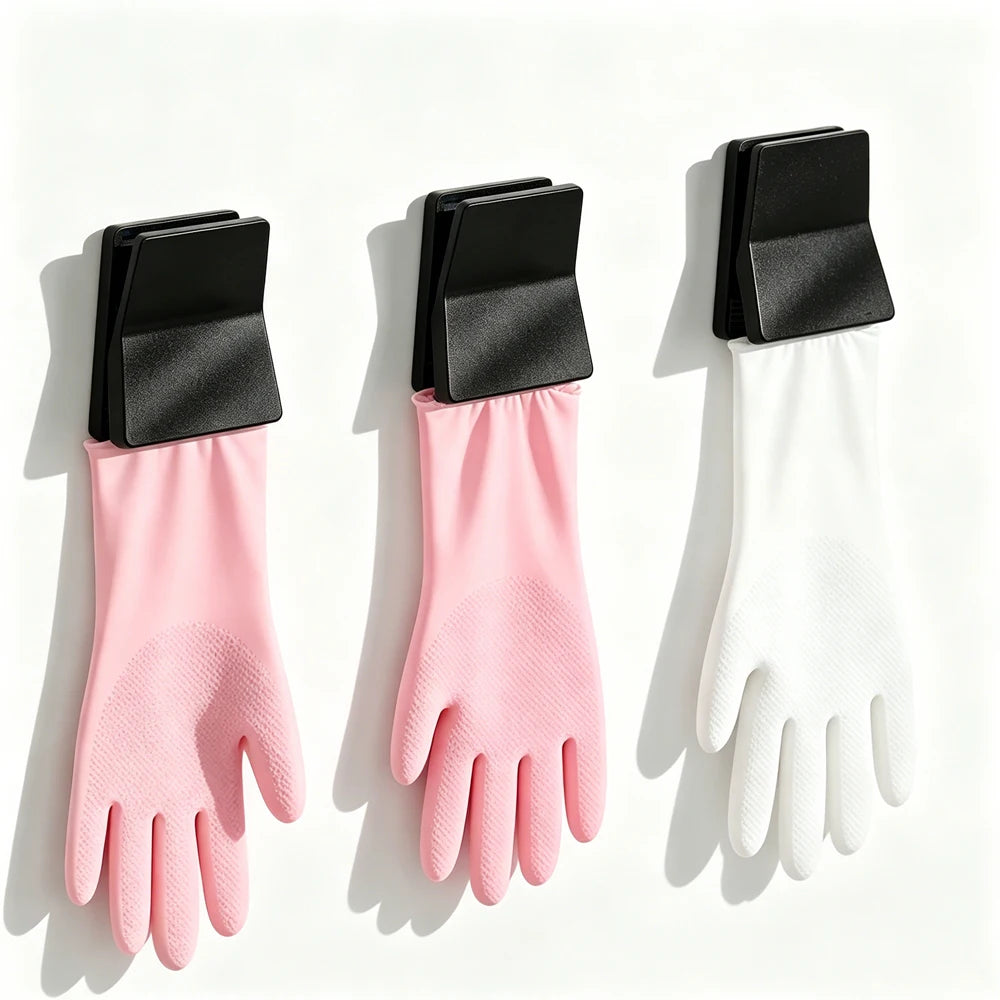  Kitchen Rubber Glove Holder Towel Clips Dishwashing Gloves Hook Dish Cloth Holder Wall Mount Storage Rack Hanger Accessories