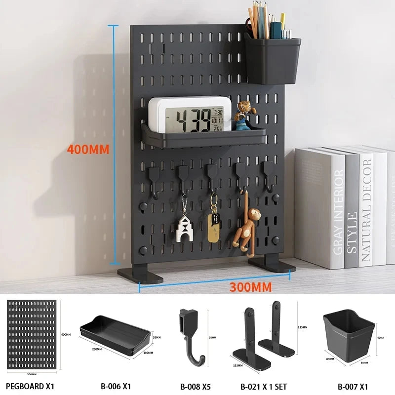 Pegboard Combination Desktop Storage Kit, Vertical and Clip-Type Pegboard Display Panels, Suitable for Home Office Storage. BK Standing SET 1