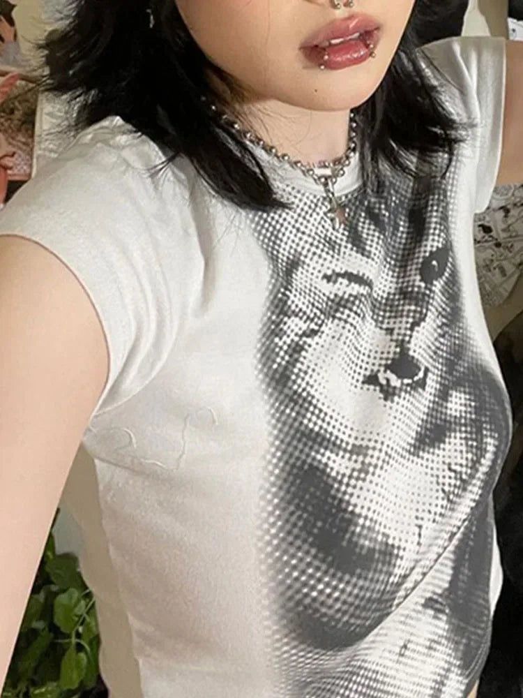 Cat Print Crop Top – Y2K Harajuku Women's Graphic Tee