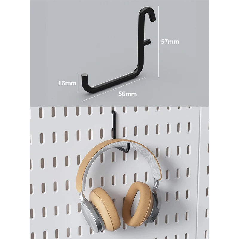 Wall Mounted Desk Pegboard Storage for Gaming Accessories Black M Hook-2pcs