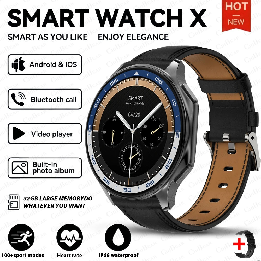 OPPO Watch X Bluetooth Call Smartwatch AMOLED HD Waterproof Men's Sports Watch 3D Visual Surround 4GB RAM Video Playback Watch black leather belt