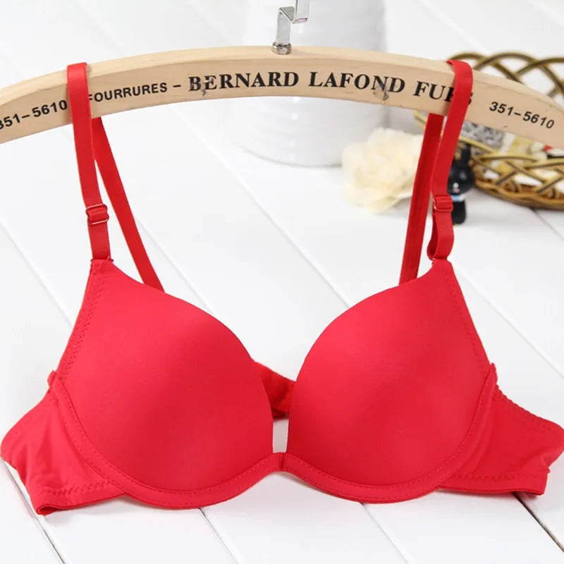 1/2 PCs Small Young Lady Bust Sexy Deep V Cup Bra For Women Push Up Lingerie Seamless Bralette Deep U Plunge Intimates Brassiere Red 2pcs One Size