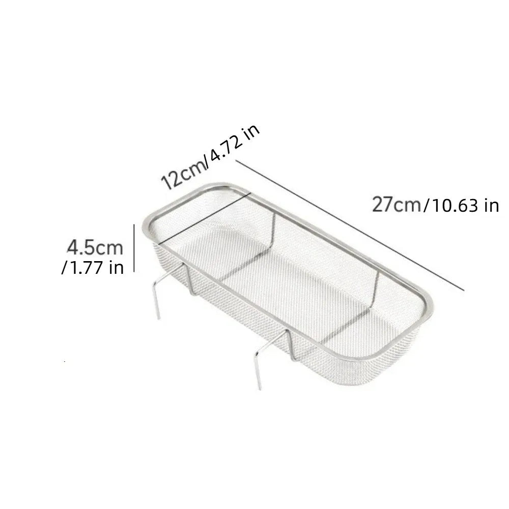 Stainless Steel Kitchen Sink Drain Basket Anti-rust Thickened Utensil Organizer Rectangle Storage Basket Dish Drying