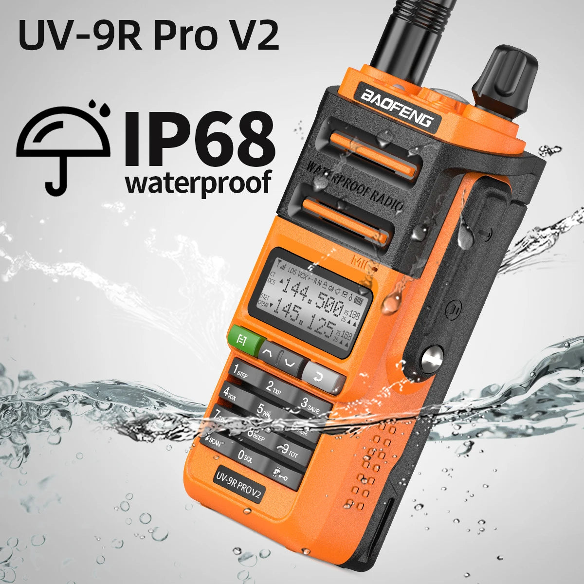 Baofeng UV 9R Pro V2 IP68 Waterproof Walkie Talkie Tri-Power Type-C Charger Dual Band Ham CB Radio Two Way Radio of UV 9R Plus