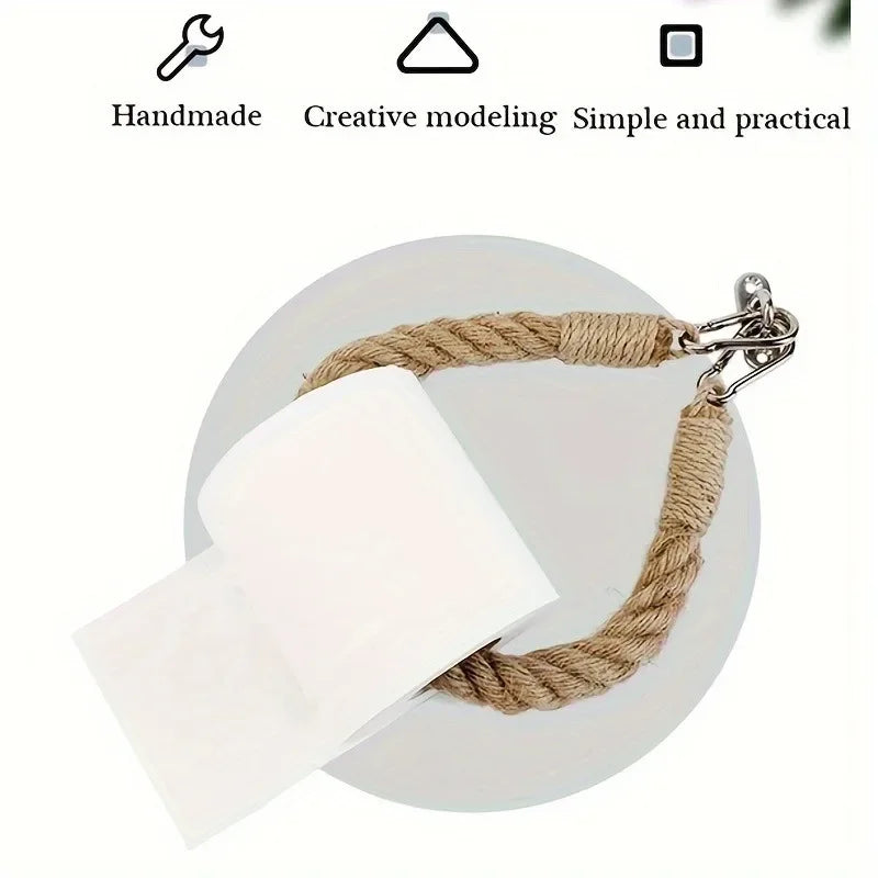 1Pc Retro Hemp Rope Toilet Paper Holder, Rust Proof Portable Assembly Towel Holder for Bathroom Kitchen Use