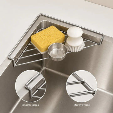 1pcs Stainless Steel Sink Caddy Triangle Corner Storage Rack Sponge Dish Cloth Holder Drainer No Drill RV Kitchen Accessories