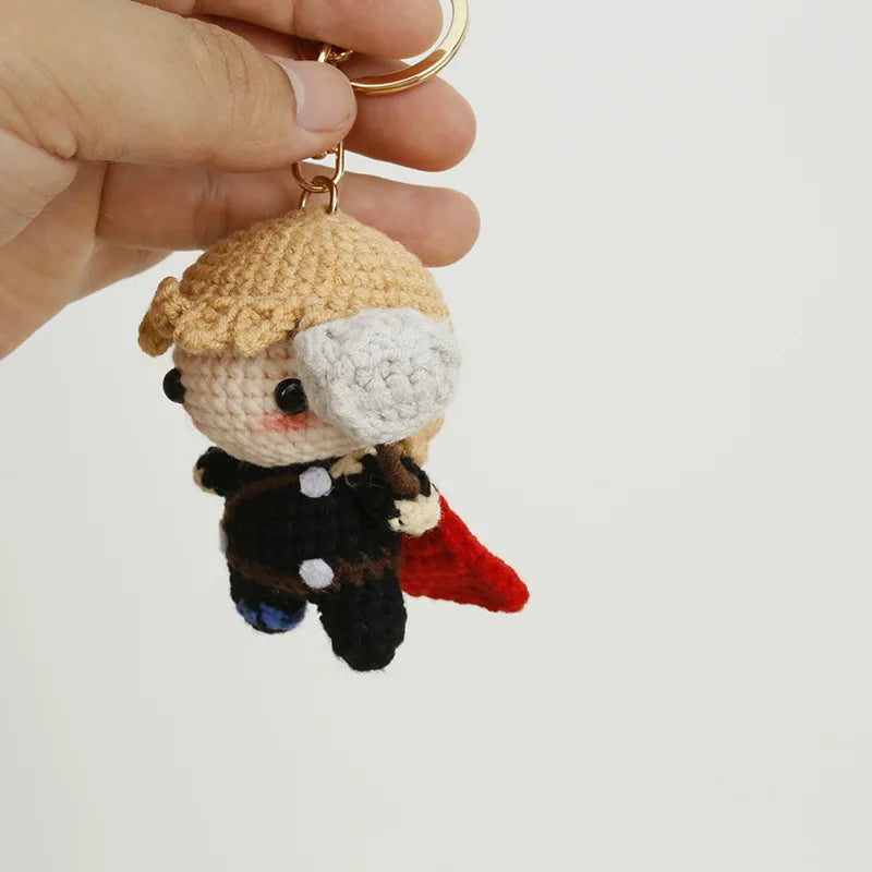 Crochet Knitted Super Hero Spider-Man Superman Captain America Keychains Small Pendant Hangings Christmas Birthday Gifts